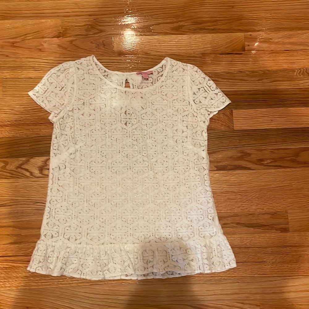 Lilly Pulitzer White Lace Short Sleeve Peplum Top